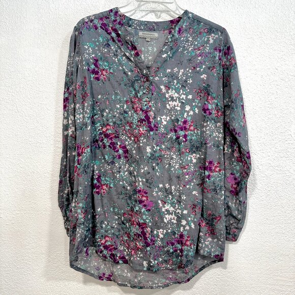 World Market V-NecK Top HoLo Hem Roll Tab Slvs MultiColor Cotton Size Small Med - Picture 1 of 8